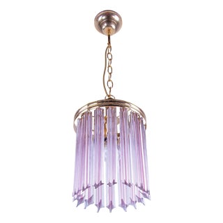 Pink Quadriedri Murano Glass Prism and Brass Pendant by Venini, Italy, 1970s For Sale