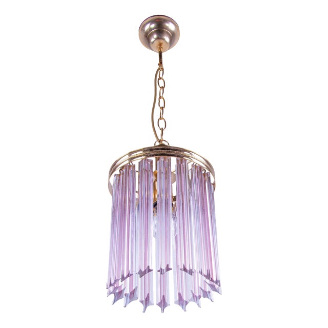 Pink Quadriedri Murano Glass Prism and Brass Pendant by Venini, Italy, 1970s For Sale