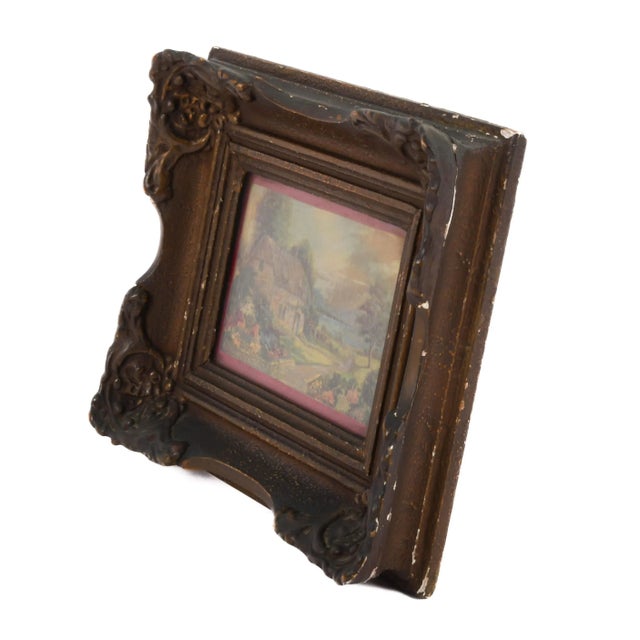 Mid 20th Century Victorian Ornate Walnut Frame and Print With Leather Banding For Sale - Image 5 of 11