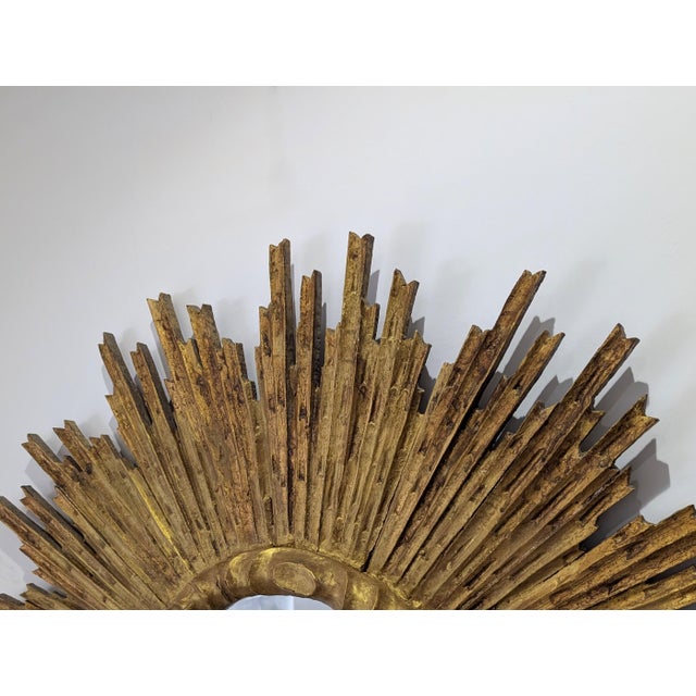 Large Sun Mirror in Carved and Gilded Wood, 1950s For Sale - Image 4 of 18