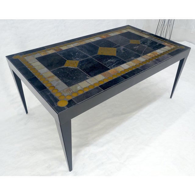 Late 20th Century Rectangle Steel Angle Frame Art Tile Top Dining Table MINT For Sale - Image 6 of 14