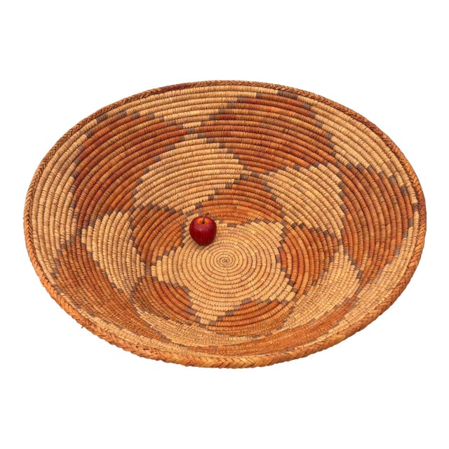 Large American Western Basket Vintage Woven Reed 1950s For Sale