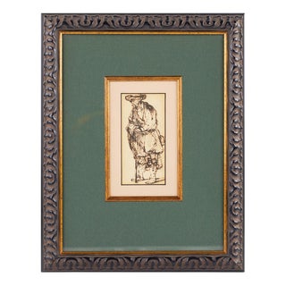 After Rembrandt, Old Man with Staff, Pen Drawing, 19th Century For Sale