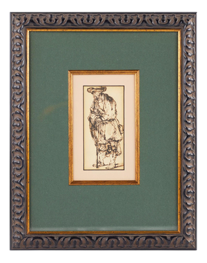 After Rembrandt, Old Man with Staff, Pen Drawing, 19th Century