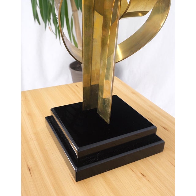 Mid 20th Century Van Teal Mid-Century Modern Brass Ribbon Abstract Sculpture on Black Square Base For Sale - Image 5 of 13