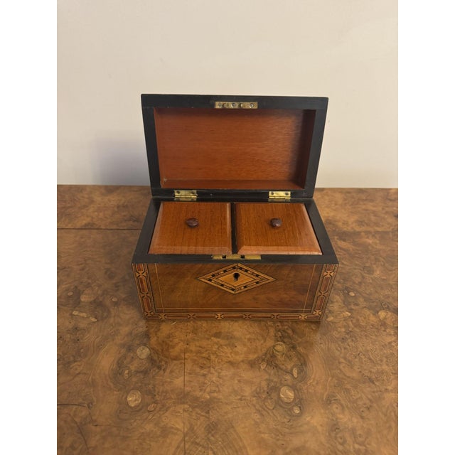 Antique Walnut Tea Caddy with Tunbridge Inlay, 1880 For Sale - Image 6 of 9