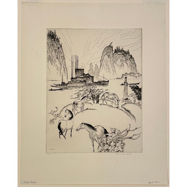 Thomas Handforth (1897-1948) "Island Horses" etching, pencil signed and noted as from an edition of 75. This etching is...