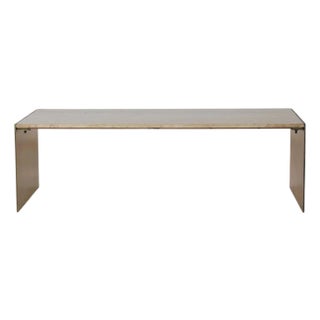 Travertine & Brass Modern Waterfall Coffee Table For Sale