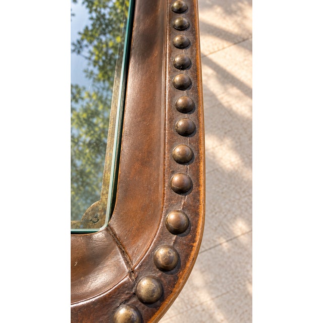 2000s Attributed to Maitland-Smith Leather, Iron & Glass Nailhead Coffee Table For Sale - Image 11 of 11