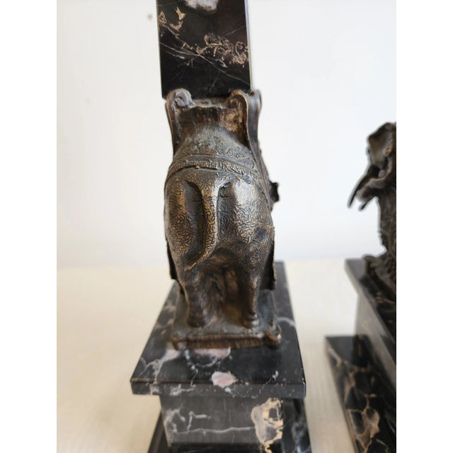 Pair of Antique Grand Tour Portero Marble Obelisks With Bernini Style Bronze Elephants For Sale - Image 10 of 15