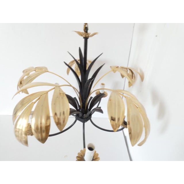 Vintage French Metal Tole Gold and Black Chandelier For Sale - Image 4 of 9