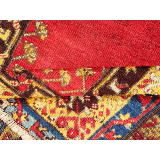 Early 20th Century Antique Turkish Prayer Rug in Vibrant Saffron Yellow Red and Blue For Sale - Image 9 of 11