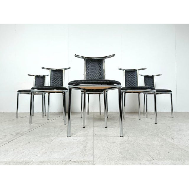 Vintage Postmodern Chrome Dining Chairs, 1980s, Set of 6 For Sale - Image 4 of 10