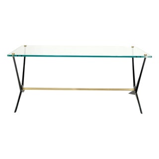 Italian Mid-Century Modern Cast Metal & Brass Base Glass Rectangle Coffee Table For Sale