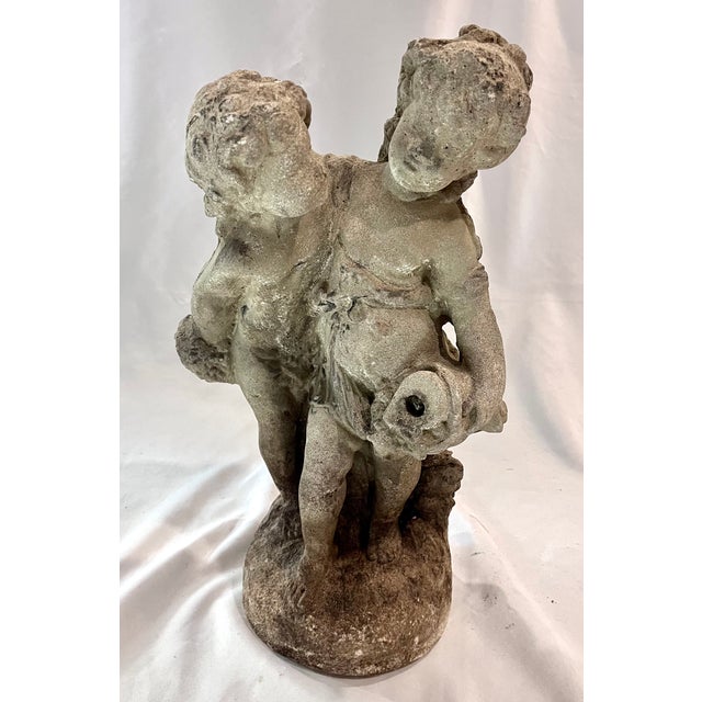 Vintage Mid-Century Neoclassical Weathered Concrete 18" Cherub Fountain Sculpture For Sale - Image 10 of 16