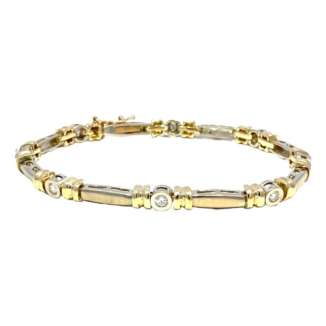 14k Two-Tone Gold Estate Diamond Bracelet For Sale