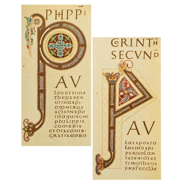 1949 Letter P From "The Second Bible of Charles the Bald", First Edition Gold Ink Lithographs - Set of 2 For Sale - Image 9 of 9