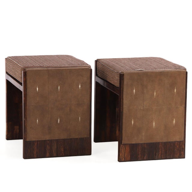 R & Y Augousti A Pair of Modern Shagreen Covered Stools by R & Y Augousti, Paris For Sale - Image 4 of 9