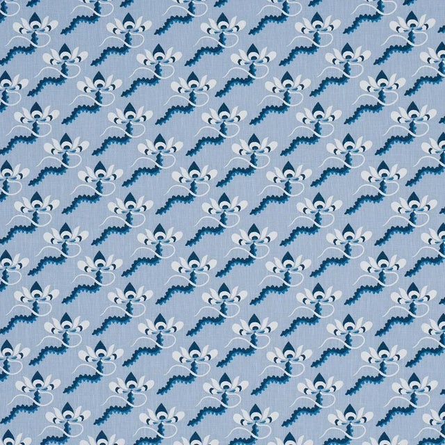 SAMPLE - Schumacher X Laura Gonzalez Bombay Rainbow Fabric In Bleu For Sale