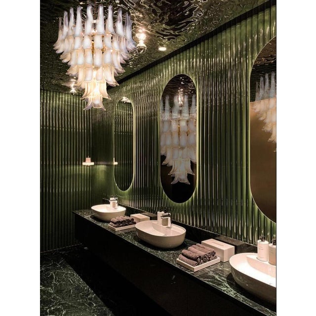 Glass 75 White Petal Chandeliers, Murano, 1990s, Set of 2 For Sale - Image 14 of 18