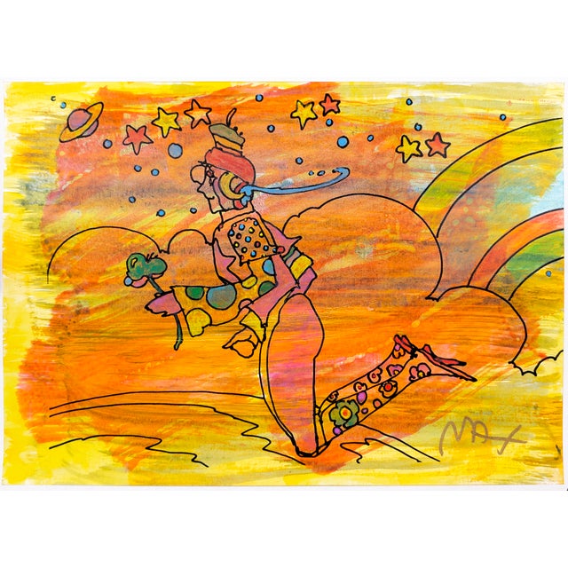 Original mixed media drawing with watercolor on paper. Hand signed by Peter Max. Frame size 17 x 21 inches. Artwork size...