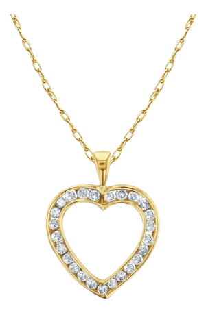 Channel Heart Shaped Diamond Necklace 1.17cttw 14k Yellow Gold