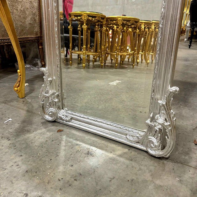 Silver French Style Silver Floor Mirror For Sale - Image 8 of 11