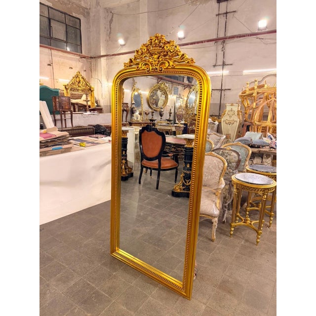 Vintage French Louis XV Arched Rectangle Rococo Floor Mirror For Sale In Orlando - Image 6 of 7