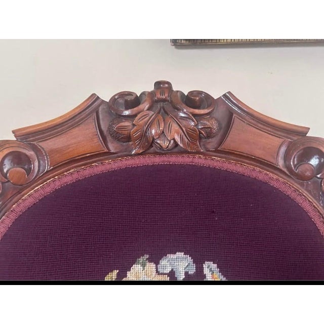 Elegant Late 19th Century Victorian Rococo Revival Walnut Needlepoint Upholstered Armchair For Sale In Los Angeles - Image 6 of 9