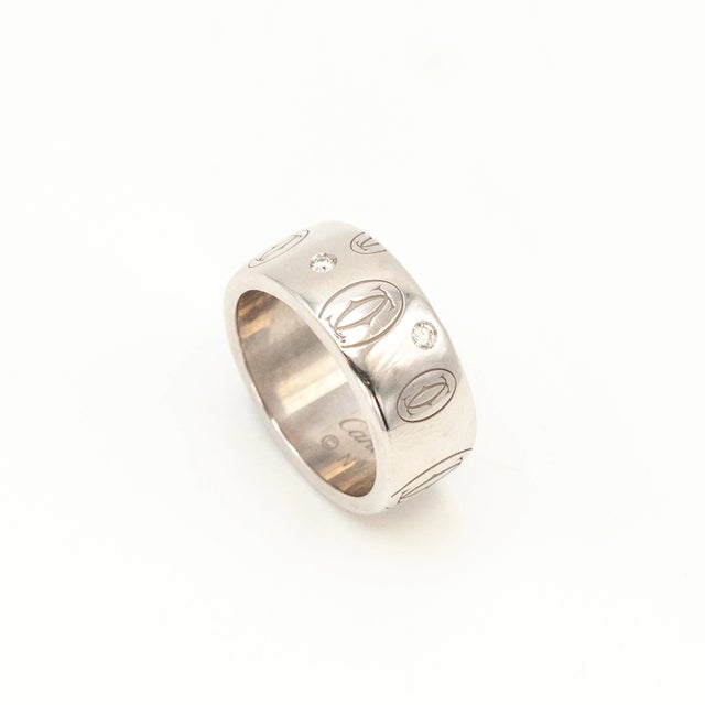 Modern Vintage Cartier 18k 5-Diamond Happy Birthday Double C Logo Ring Size 5.75 For Sale - Image 3 of 6