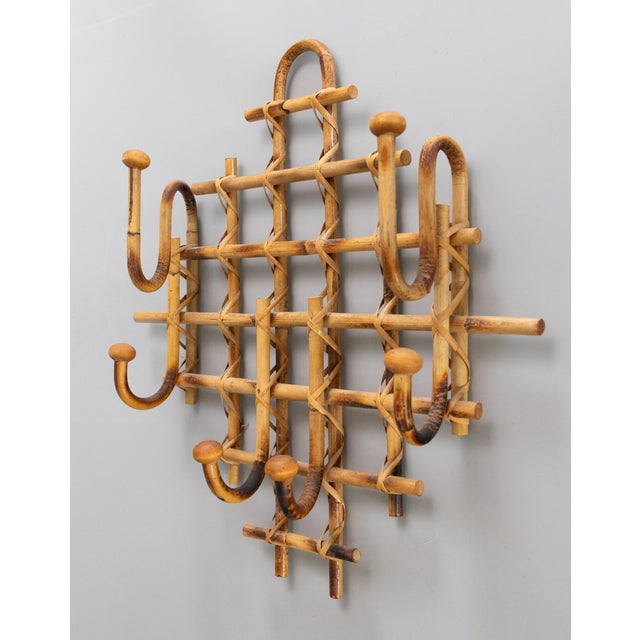 Brown Vintage French Rattan & Bamboo Coat & Hat Rack For Sale - Image 8 of 8