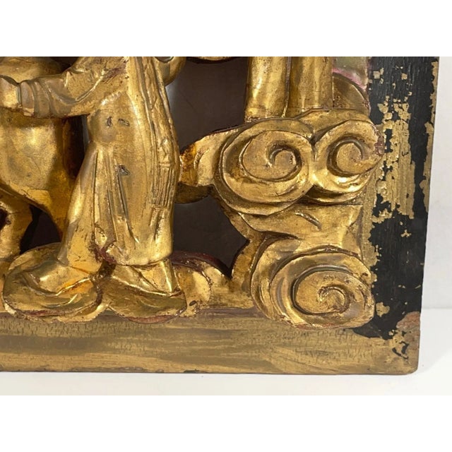 Antique Chinese Carving Pierced Gilt Wood Panel. For Sale - Image 4 of 13