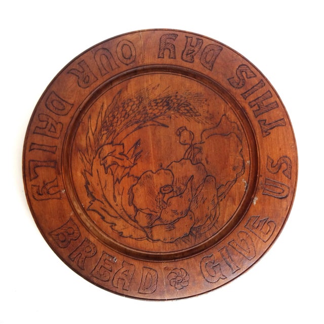 Antique Art Nouveau Round Hand-Carved Bread Board With Poppies and Wheat For Sale - Image 9 of 9