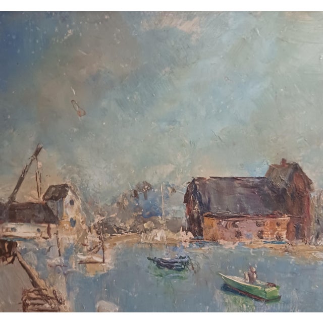 Mid-Century Modern Renslow Parker Sherer Oil on Board 1967 "Rockport" Well-Listed Artist For Sale - Image 3 of 8