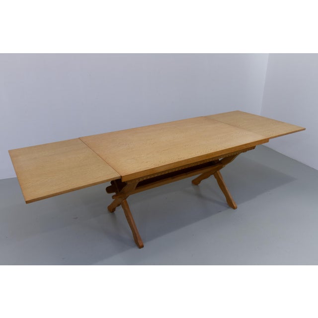Brutalist Danish Oak Extendable Dining Table attributed to Henning Kjærnulf, 1960s For Sale - Image 11 of 18