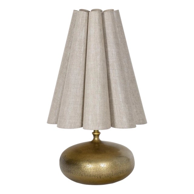 Regina Andrew Cassidy Mini Lamp, Flax Linen Scalloped Shade For Sale