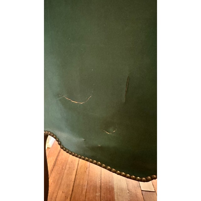 Green Vintage Green Leather Chairs With Nailheads and Cabriole Legs For Sale - Image 8 of 9