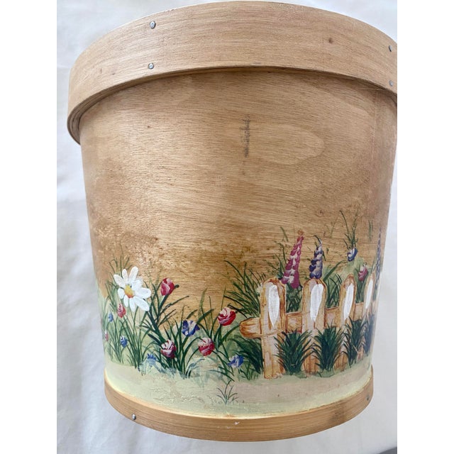Late 20th Century Vintage Indoor Wooden Folk Art Country Cottage Farmhouse Motif Hand-Painted Planter/Basket/Bucket For Sale - Image 5 of 18