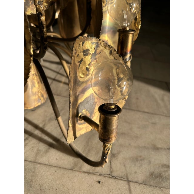 Metal Mid-Century Brutalist Brass Chandelier For Sale - Image 7 of 12