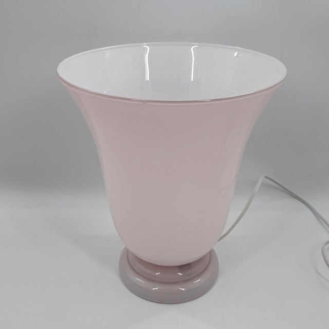 1930s Vintage French Pink Opaline Cased Glass Tulip Table Lamp Art Deco For Sale - Image 5 of 10
