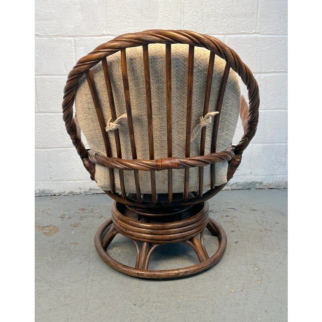 Pair of Reed and Bamboo-Wrapped Swivel Chairs For Sale - Image 9 of 10