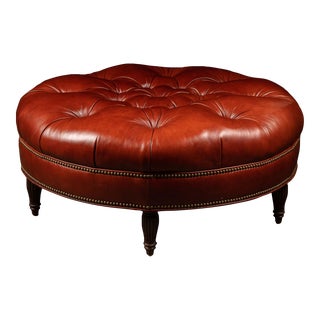 1950s Vintage Red Tufted Ottoman For Sale