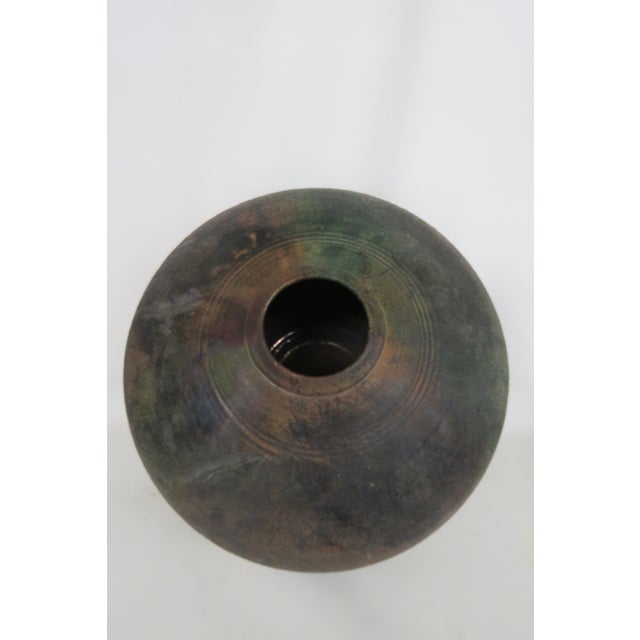 Japanese Harvey Sadow Style Raku Art Pottery Vase 1983 Large Round Stoneware Vessel 4999b For Sale - Image 3 of 16