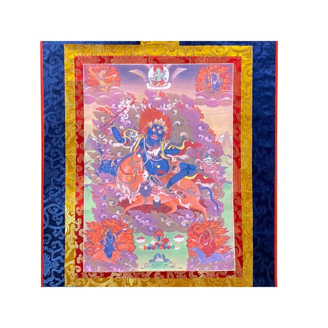 Tibetan Print Fabric Trim Protector Deity Art Wall Scroll Thangka For Sale - Image 4 of 7