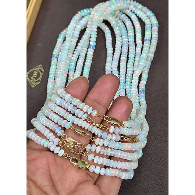 Natural Opal Faceted Bead Single Strand Necklace on Sale 14 K Gold Lobster Clasp For Sale - Image 12 of 18
