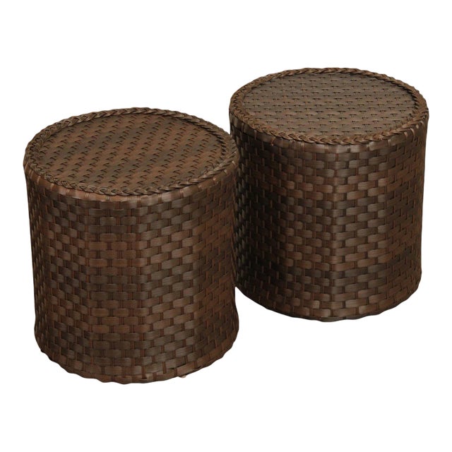 2010s Outdoor Wicker Patio Stools or Tables - A Pair For Sale