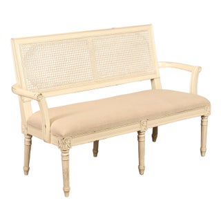 Alden Parkes Country French Louis XVI Style Caned Back Painted Settee For Sale