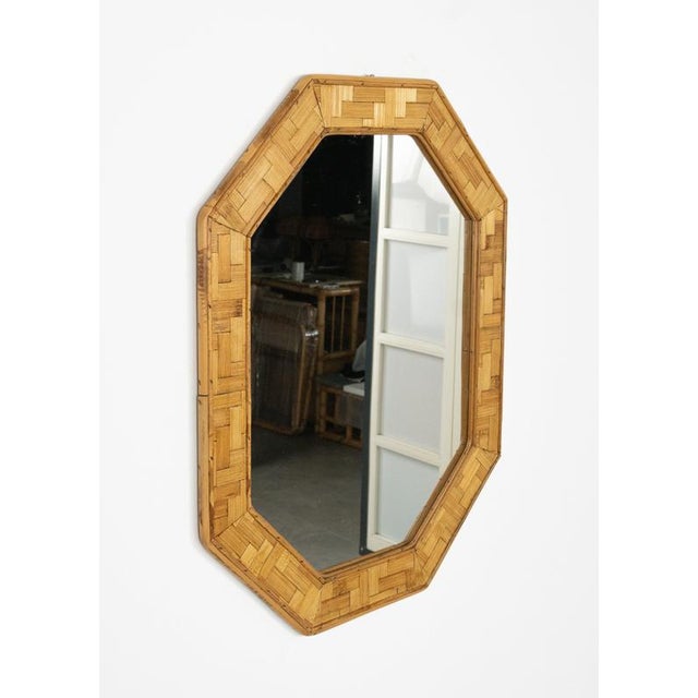 Mid-Century Wall Mirror Rattan and Bamboo Vivai Del Sud Style, Italy, 1970s For Sale - Image 4 of 12