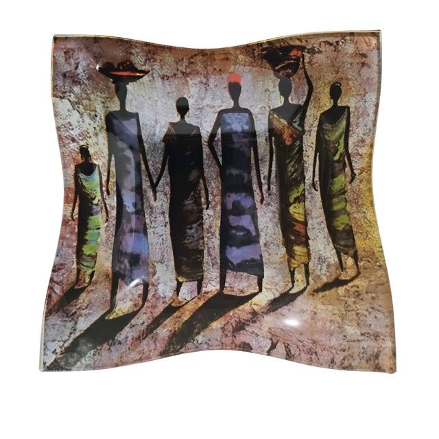 Glass 7" African Tribal Motif Fused Glass Decorative Square Dish For Sale - Image 7 of 7