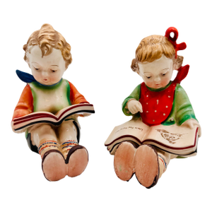 Pair of Vintage Japanese Figures-Children Reading